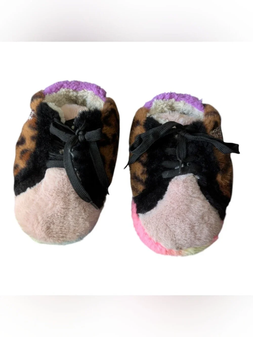 Steve Madden Girls Colorful Faux Fur Leopard Slipper Sneakers